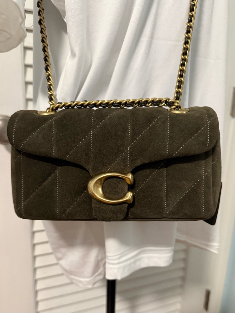 Coach Tabby 2026 Quilted Shoulder Bag in Olive Green Swede with Gold Hardware! 😍
